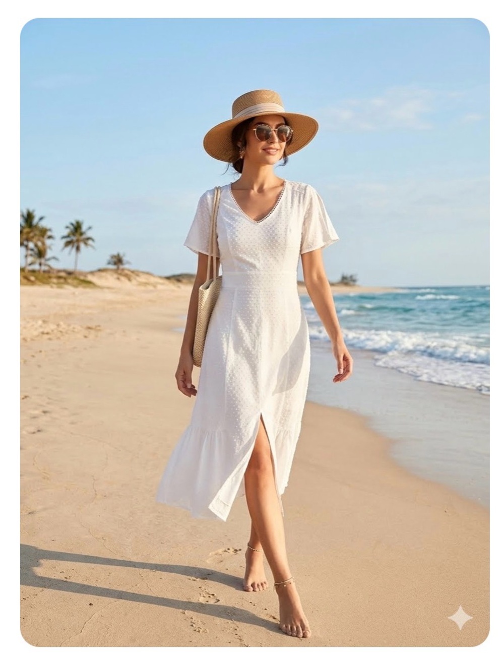 RIHOAS Dotted Swiss High Waisted Maxi Dress | white | M